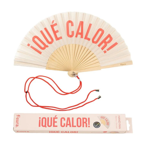 [23772728] ABANICO"QUE CALOR"BEIGE/ROJO
