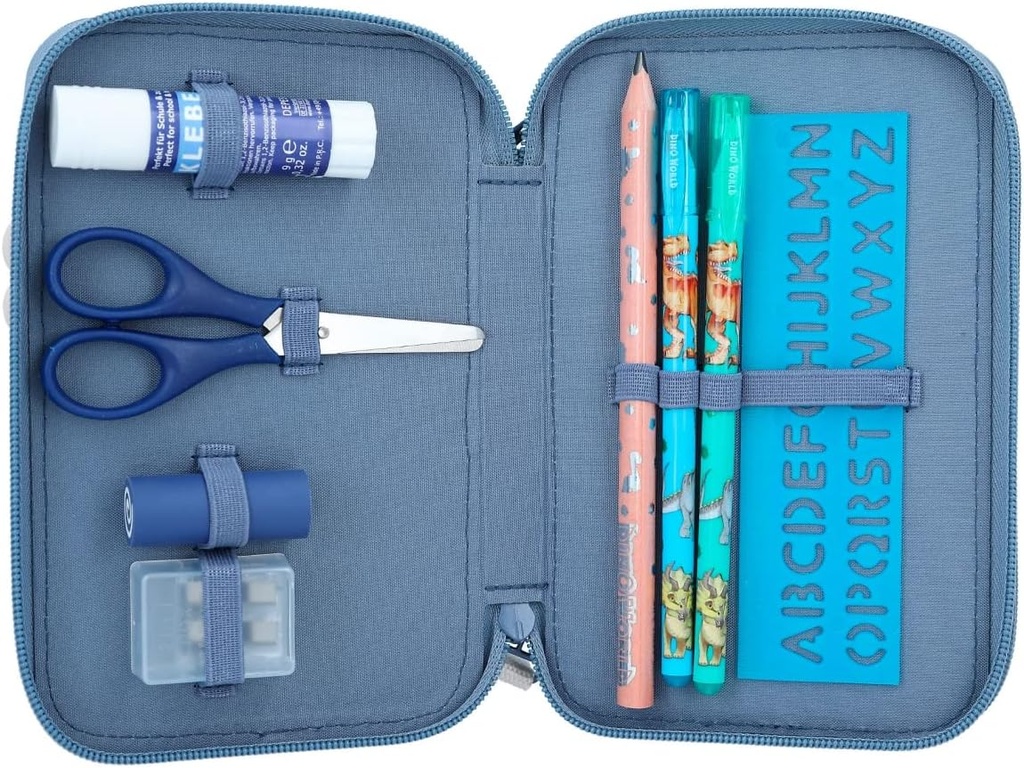 ESTUCHE DOBLE AZUL DINO WORLD