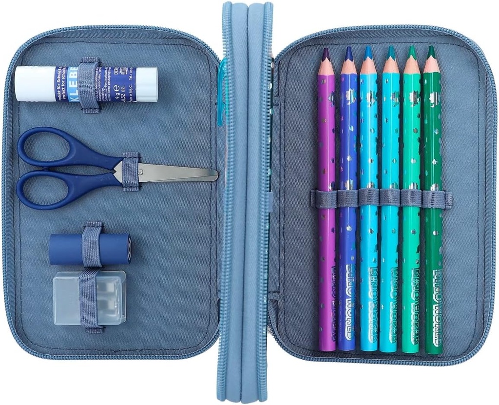 ESTUCHE DOBLE AZUL DINO WORLD