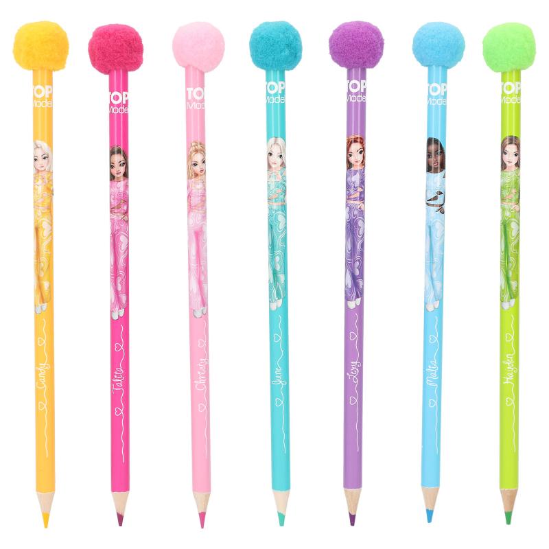 SET LAPICES COLORES POMPON TOP MODEL
