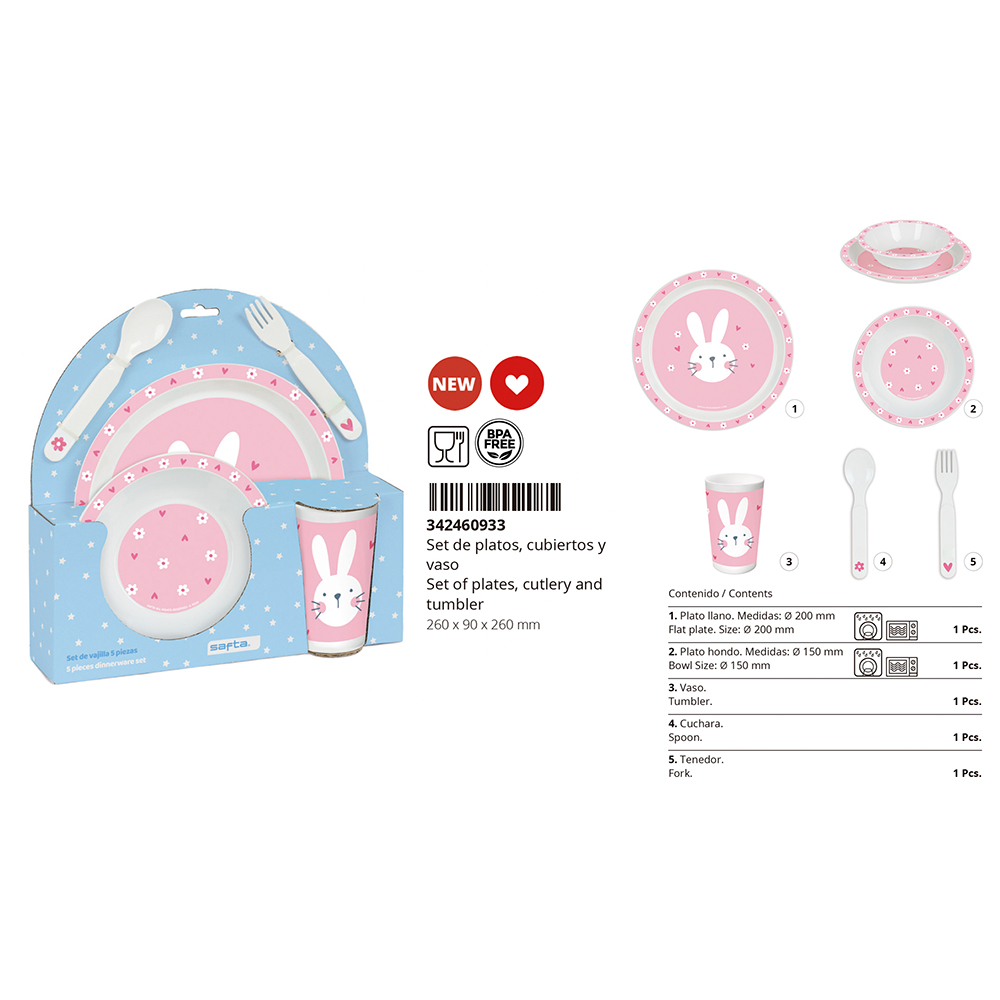 SET PLATOS,CUBIERTOS,VASO BUNNY