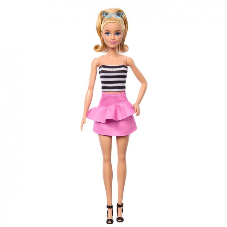 BARBIE TOP RAYAS C/FALDA ROSA