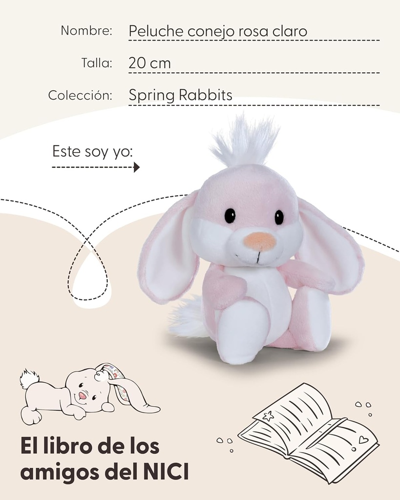 PELUCHE CONEJO ROSA 20 CM.